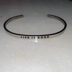 Mantraband Life Is Good Stainless Steel Cuff Bracelet Silver Minimalist Inspired